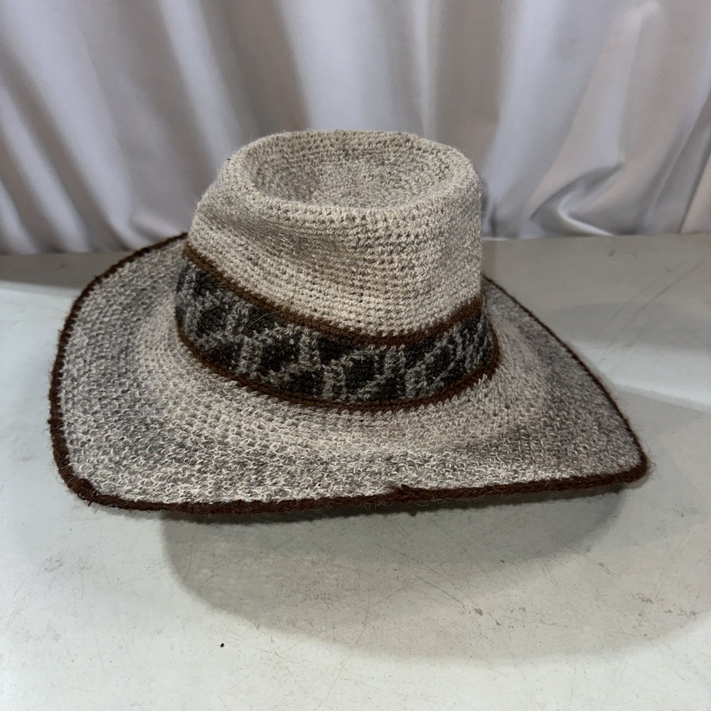 Vintage Handmade in Peru Hand Woven Crocheted Cowboy Aztec South American Hat - Picture 2 of 7